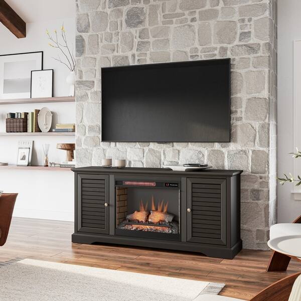 68" Black Bridgevine Home Fully Assembled Fireplace TV Stand That Fits TV's Up To 75" Bed Bath